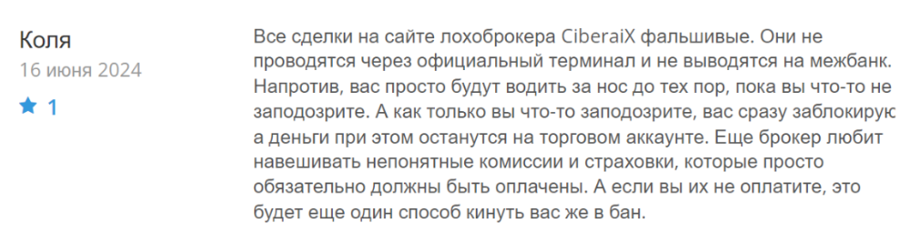 Негативный фидбек CiberaiX 