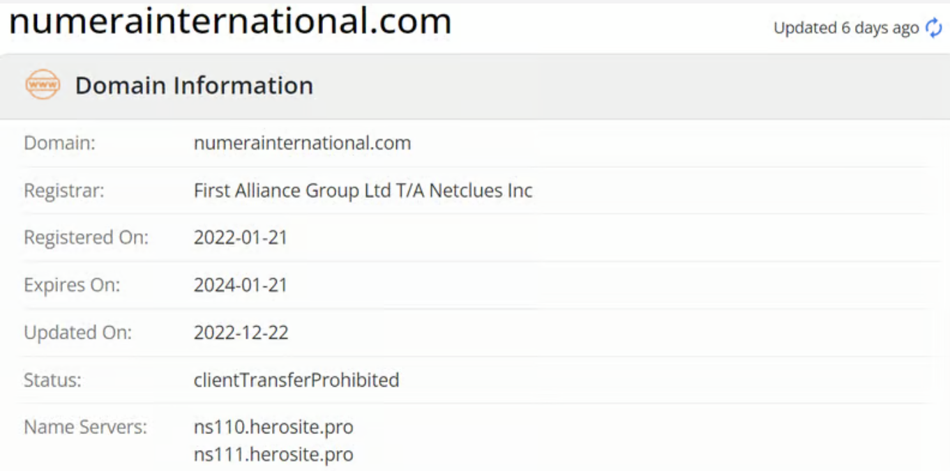 Numera International Limited домен